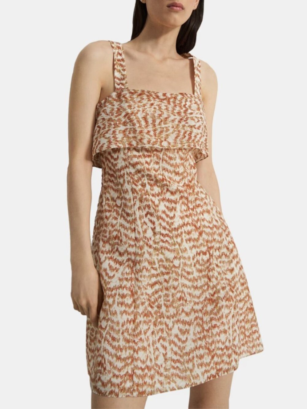 NWT Theory Drape-Back Dress in Printed Poly, RED MULTI, US 8/ 10